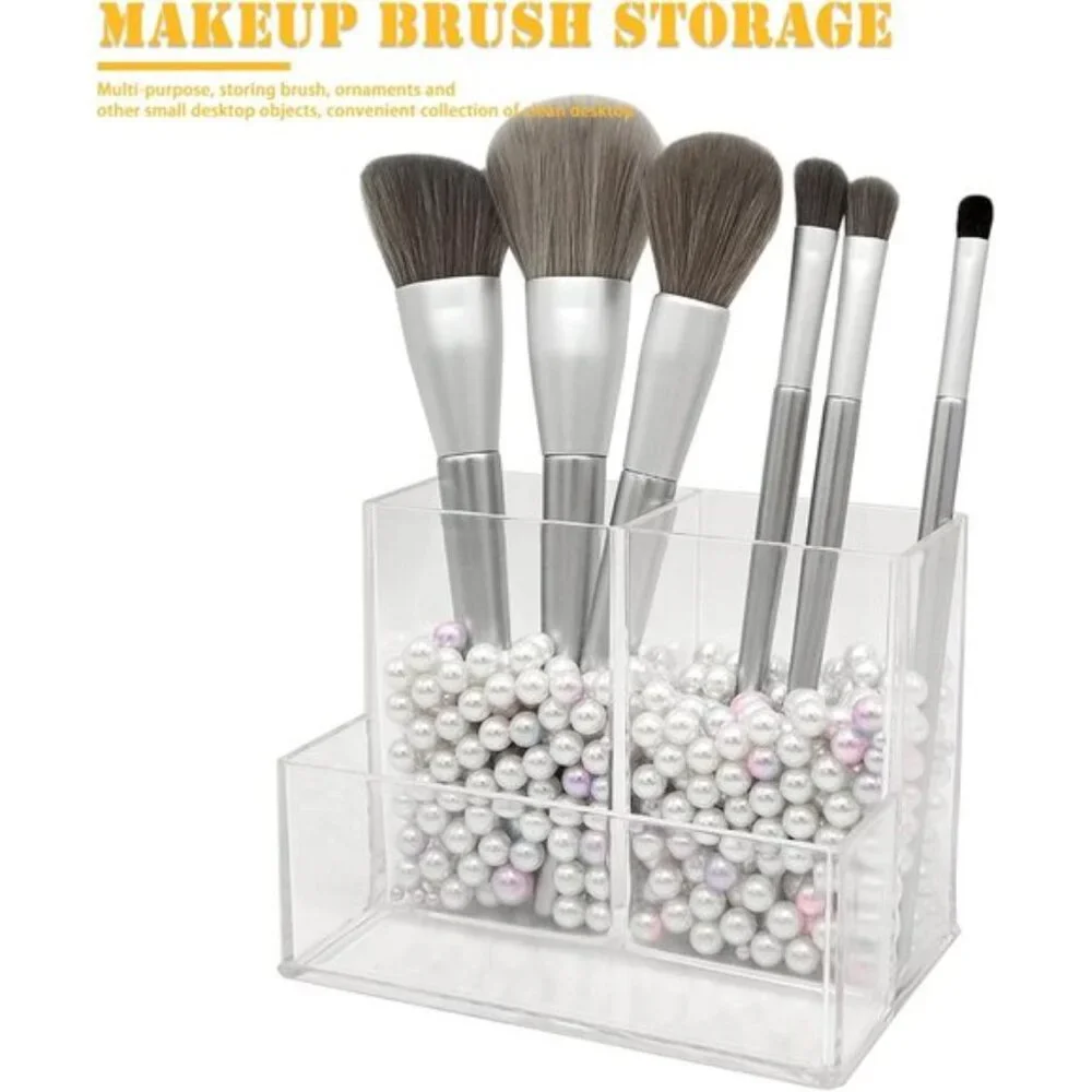 New Clear Acrylic Makeup Brush Organizer, 3-Slot Holder for Vanity or Desk Use